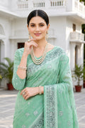 Mint Green Cotton Blend Woven Work Traditional Saree