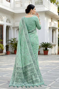 Mint Green Cotton Blend Woven Work Traditional Saree