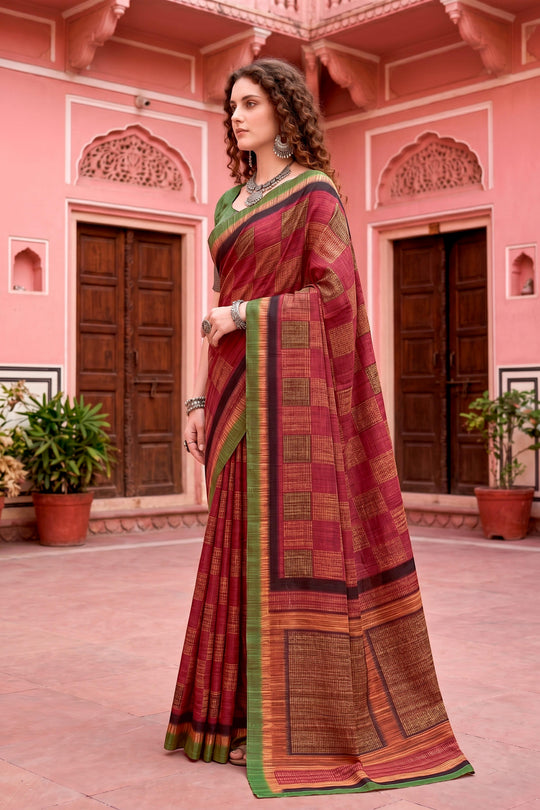 Maroon Georgette Woven Work Traditional Saree