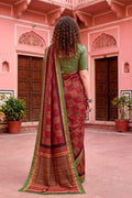 Maroon Georgette Woven Work Traditional Saree