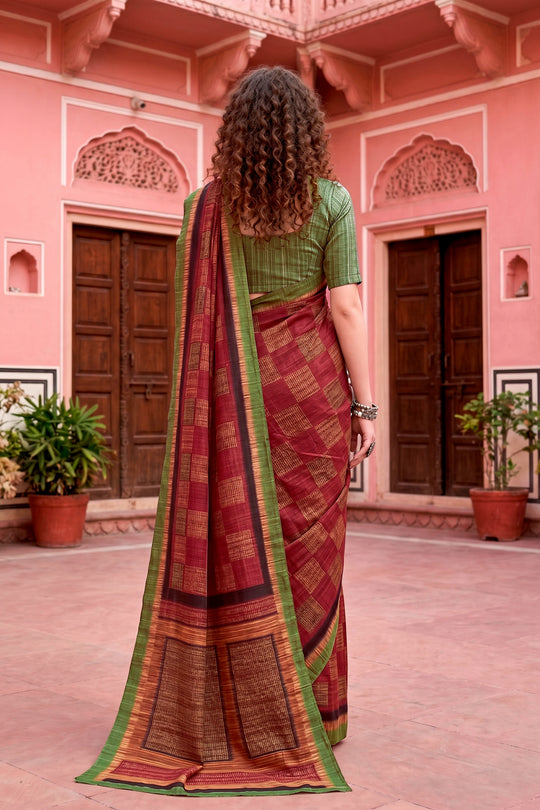 Maroon Georgette Woven Work Traditional Saree