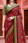 Maroon Georgette Woven Work Traditional Saree