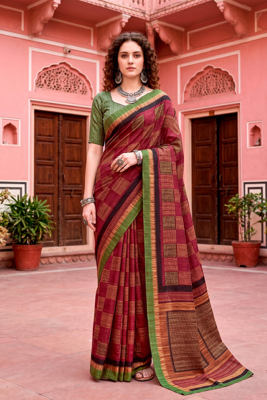 Maroon Georgette Woven Work Traditional Saree