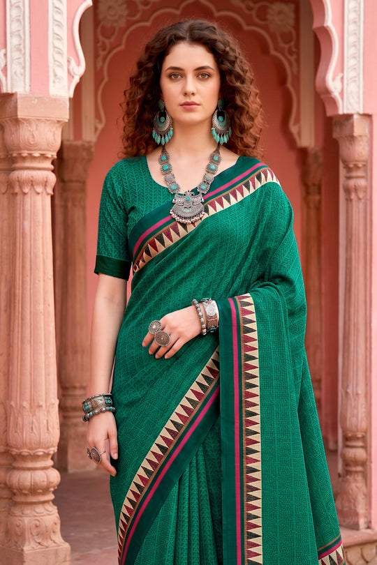 Bottle Green Georgette Woven Work Traditional Saree