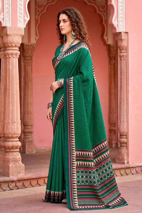 Bottle Green Georgette Woven Work Traditional Saree