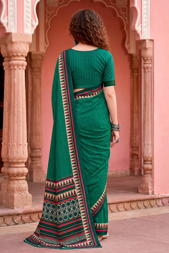 Bottle Green Georgette Woven Work Traditional Saree