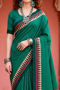 Bottle Green Georgette Woven Work Traditional Saree