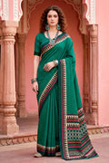Bottle Green Georgette Woven Work Traditional Saree