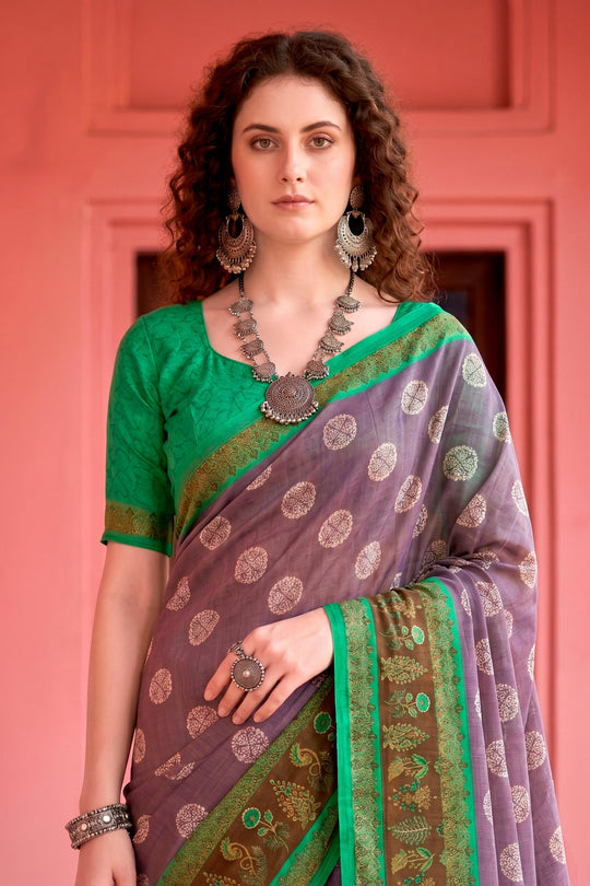 Smoky Lavender Georgette Woven Work Traditional Saree