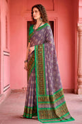 Smoky Lavender Georgette Woven Work Traditional Saree