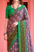 Smoky Lavender Georgette Woven Work Traditional Saree