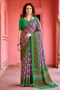 Smoky Lavender Georgette Woven Work Traditional Saree