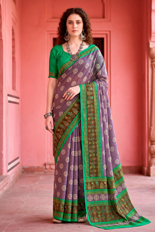 Smoky Lavender Georgette Woven Work Traditional Saree