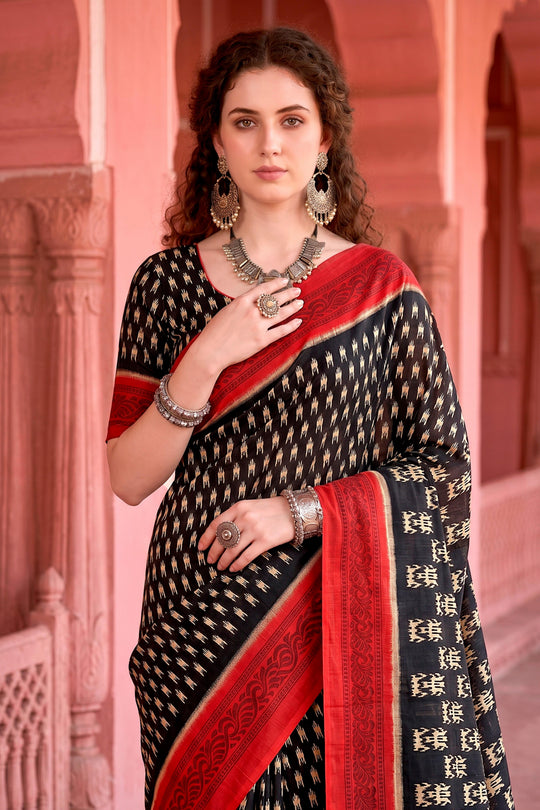 Black Georgette Woven Work Traditional Saree