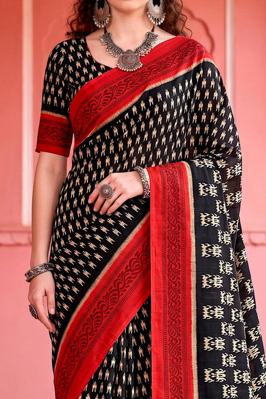 Black Georgette Woven Work Traditional Saree