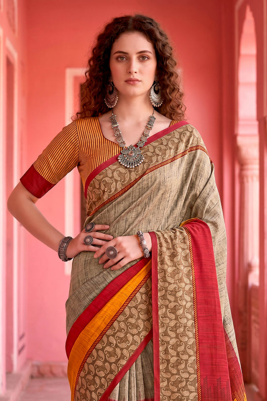 Grey Georgette Woven Work Traditional Saree