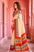 Cream Georgette Woven Work Traditional Saree