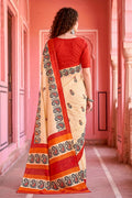Cream Georgette Woven Work Traditional Saree