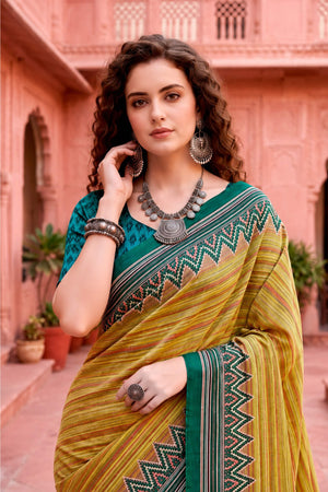 Mustard Yellow Georgette Woven Work Traditional Saree