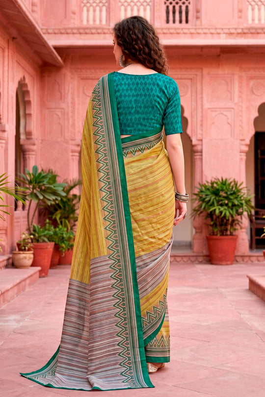 Mustard Yellow Georgette Woven Work Traditional Saree