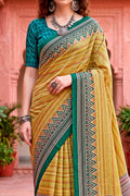Mustard Yellow Georgette Woven Work Traditional Saree