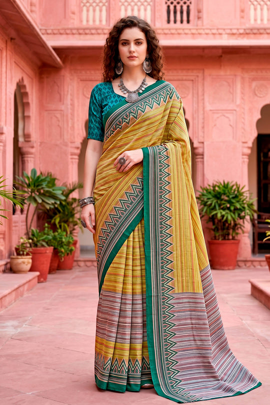 Mustard Yellow Georgette Woven Work Traditional Saree