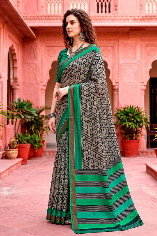 Charcoal Grey Georgette Woven Work Traditional Saree