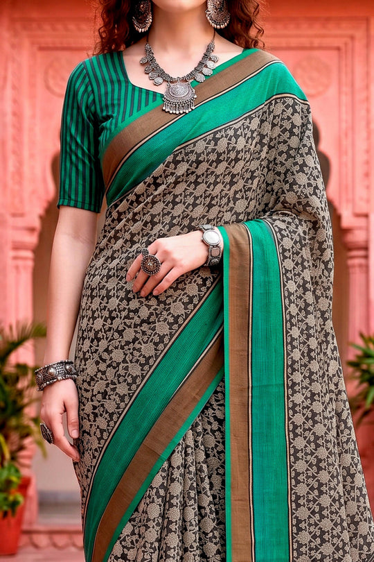 Charcoal Grey Georgette Woven Work Traditional Saree