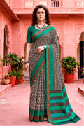 Charcoal Grey Georgette Woven Work Traditional Saree