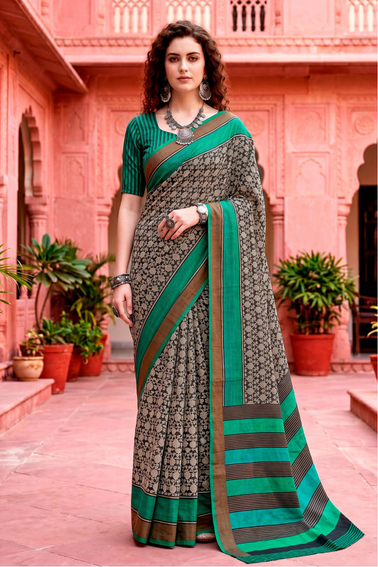 Charcoal Grey Georgette Woven Work Traditional Saree