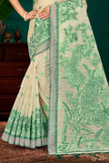 Green Cotton Blend Woven Work Traditional Saree