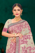 Pink Cotton Blend Woven Work Traditional Saree