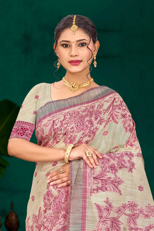 Pink Cotton Blend Woven Work Traditional Saree