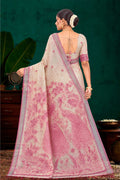 Pink Cotton Blend Woven Work Traditional Saree