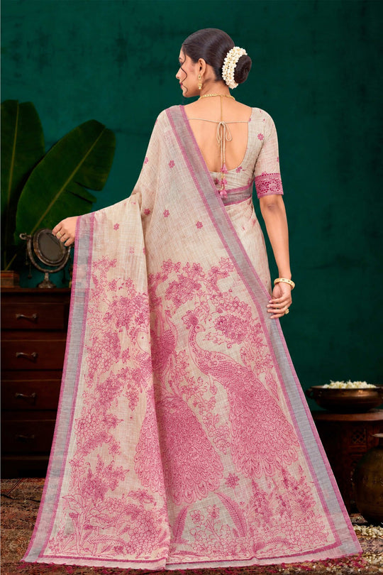 Pink Cotton Blend Woven Work Traditional Saree