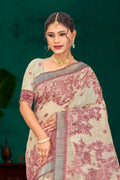 Maroon Cotton Blend Woven Work Traditional Saree