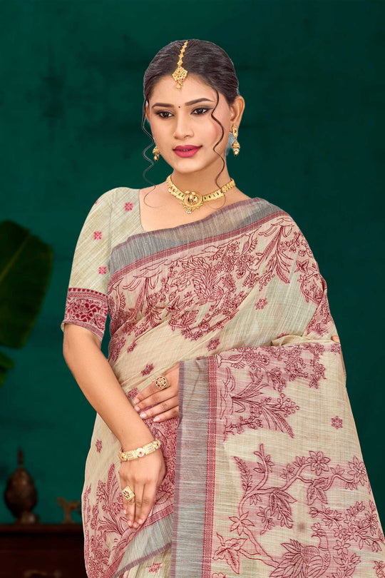 Maroon Cotton Blend Woven Work Traditional Saree