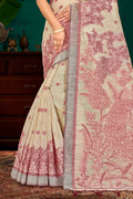 Maroon Cotton Blend Woven Work Traditional Saree