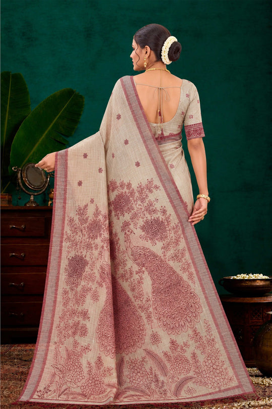 Maroon Cotton Blend Woven Work Traditional Saree