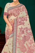 Maroon Cotton Blend Woven Work Traditional Saree