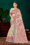 Maroon Cotton Blend Woven Work Traditional Saree