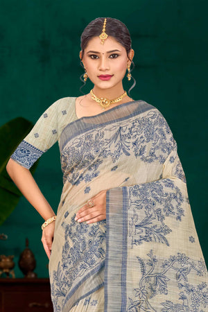 Navy Blue Cotton Blend Woven Work Traditional Saree