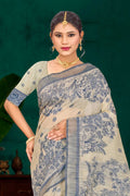 Navy Blue Cotton Blend Woven Work Traditional Saree