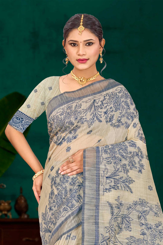 Navy Blue Cotton Blend Woven Work Traditional Saree