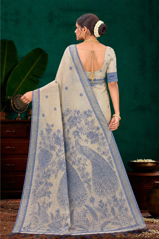 Navy Blue Cotton Blend Woven Work Traditional Saree