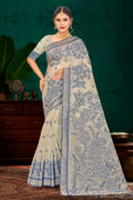 Navy Blue Cotton Blend Woven Work Traditional Saree