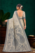 Grey Cotton Blend Woven Work Traditional Saree