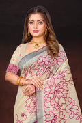 Pink Cotton Blend Woven Work Traditional Saree