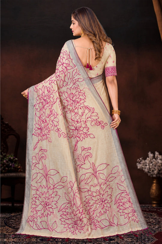 Pink Cotton Blend Woven Work Traditional Saree