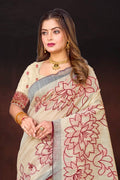 Maroon Cotton Blend Woven Work Traditional Saree